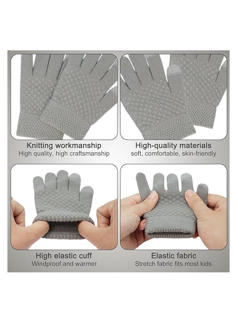 Kids Winter Beanie Hat Scarf and Touchscreen Gloves Set, Fleece Lining Beanie Hat Knit Gloves Neck Warmer for Children 2-8, Grey - Image 5